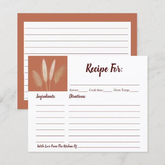 ボホパンパスグラスブライダルシャワーレシピカード (正面/裏面)