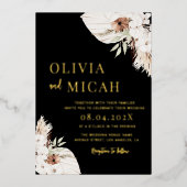 ボホパンパスグラスブラック結婚式招待状金ゴールド 箔招待状 (正面)