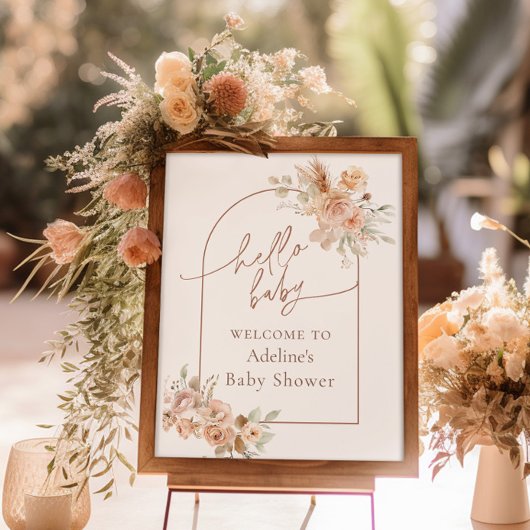 ボホパンパスグラスベビーシャワーアーチウェルカム ポスター