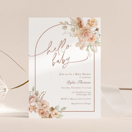 ボホパンパスグラスベビーシャワーアーチ 招待状