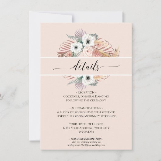 ボホパンパスグラスホワイト赤面フローラパーム葉 招待状 (正面)