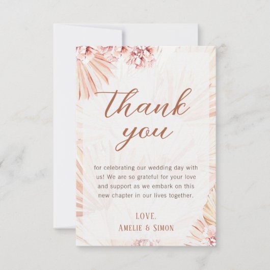 ボホパンパスグラスボヘミアンフローラ赤面テラコッタ サンキューカード (正面)