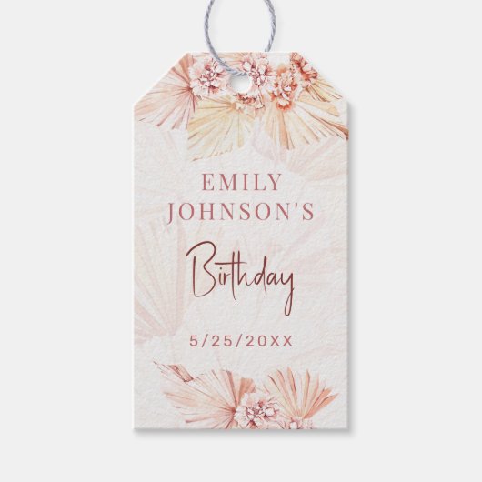 ボホパンパスグラスボヘミアン赤面誕生日パーティー ギフトタグ (正面)