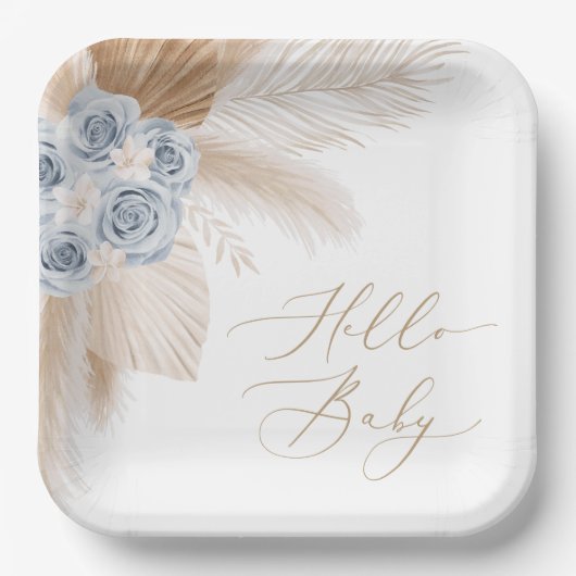 ボホパンパスグラスボーイベビーシャワー紙プレート ペーパープレート (正面)