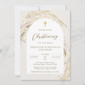 ボホパンパスグラスモダンツインズ《キリスト教》洗礼式や命名式 招待状 (正面)