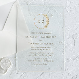 ボホパンパスグラスモノグラムリースベージュ結婚ズ アクリル招待状