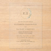 ボホパンパスグラスモノグラムリース結婚ズ アクリル招待状 (正面)