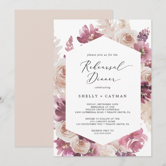 ボホパンパスグラスリハーサルディナー 招待状 (正面/裏面)