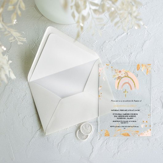 ボホパンパスグラスレインボーガールバピティズム《キリスト教》洗礼式や命名式 アクリル招待状