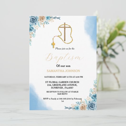 ボホパンパスグラスレインボーガールバピティズム《キリスト教》洗礼式や命名式 招待状 (スタンド正面)