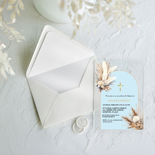 ボホパンパスグラスレインボーボーボーボーバプティスバプティス《キリスト教》洗礼式や命名式 アクリル招待状