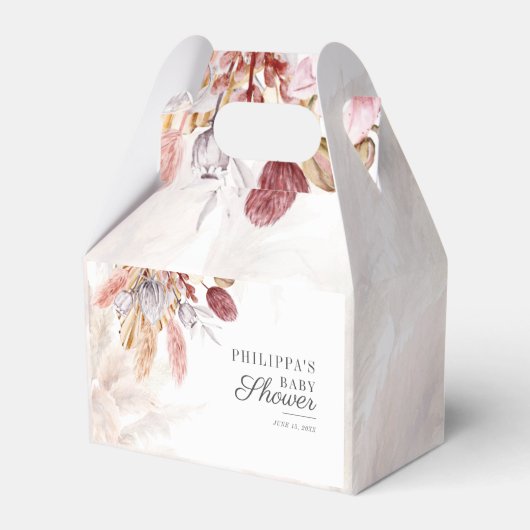 ボホパンパスグラス乾燥した花女の子ベビーシャワー フェイバーボックス (正面サイド)