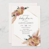 ボホパンパスグラス乾燥ブーケ赤ちゃんシャワー 招待状 (正面/裏面)