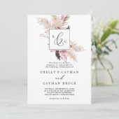 ボホパンパスグラス伝統的モノグラム結婚ズ 招待状 (スタンド正面)