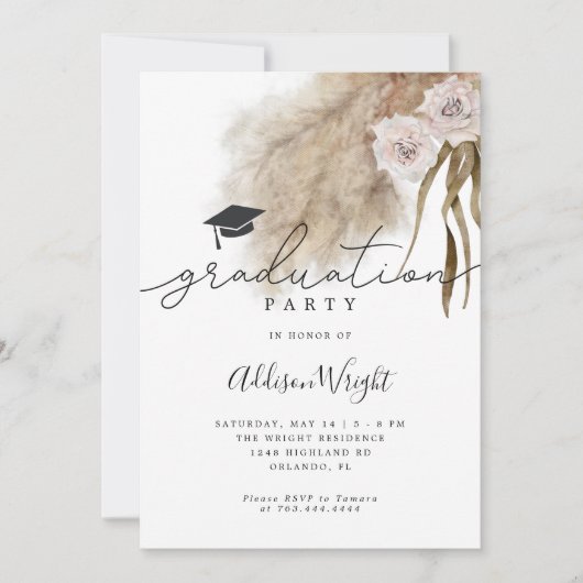 ボホパンパスグラス卒業パーティーの写真 招待状 (正面)