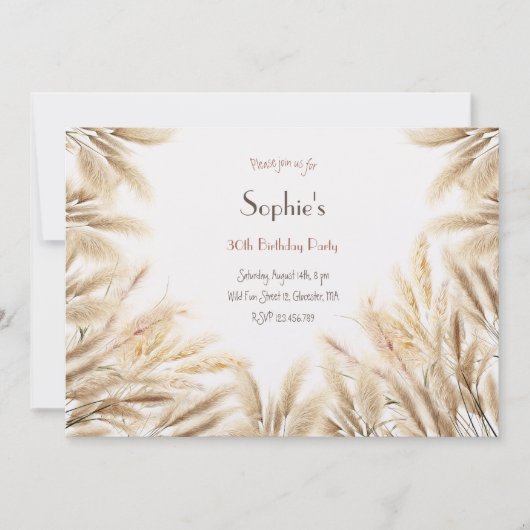 ボホパンパスグラス大人誕生日招待 招待状 (正面)