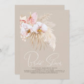 ボホパンパスグラス熱帯花ブライダルシャワー 招待状 (正面/裏面)