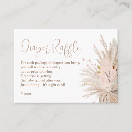 ボホパンパスグラス男女兼用おむつラッフル エンクロージャーカード (正面)