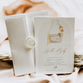 ボホパンパスグラス男女兼用ハローベイビーシャワー 招待状