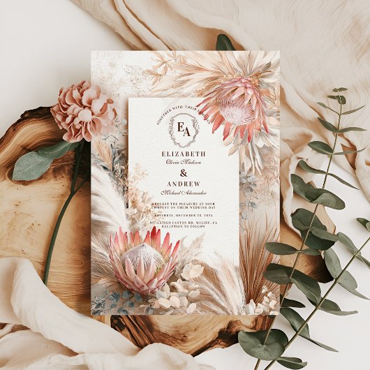 ボホパンパスグラス素朴ズ結婚デザイン 招待状