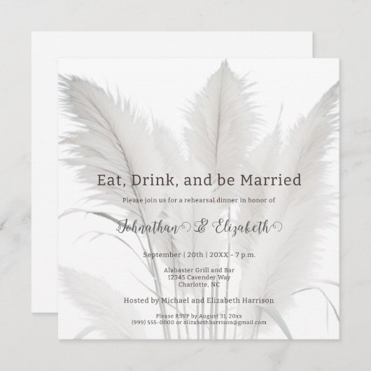 ボホパンパスグラス結婚のリハーサルディナー 招待状 (正面/裏面)