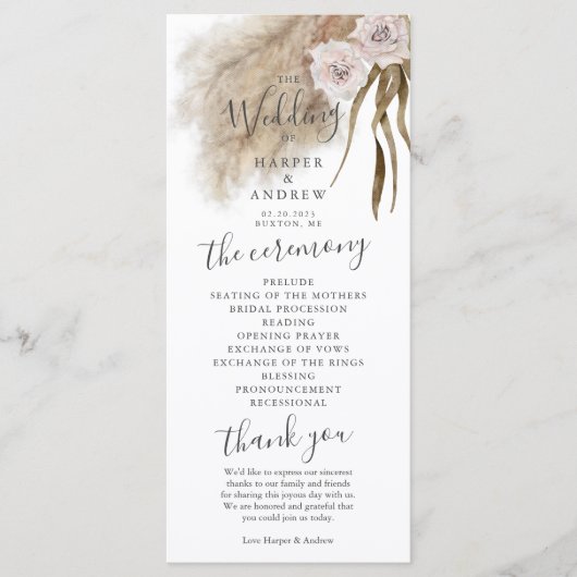 ボホパンパスグラス結婚の式典プログラム プログラム (正面)