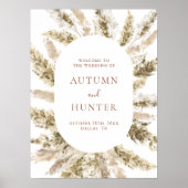 ボホパンパスグラス結婚の歓迎サイン ポスター (正面)