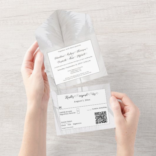 ボホパンパスグラス結婚ズ オールインワン招待状 (貼ってはがせる)