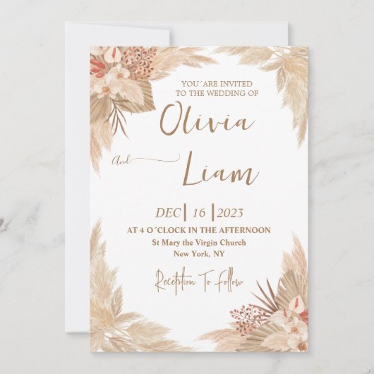 ボホパンパスグラス結婚ズ 招待状 (正面)