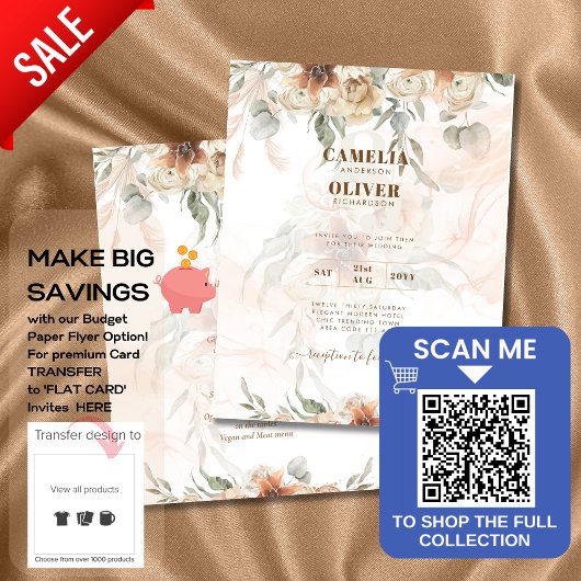 ボホパンパスグラス結婚式招待状$1未満 チラシ