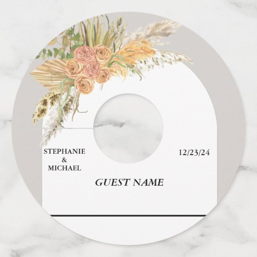 ボホパンパスグラス自然トロピカル結婚ズ ワイングラスタグ (正面)