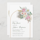ボホパンパスグラス赤面フローラアーチベイビーシャワー 招待状 (正面/裏面)