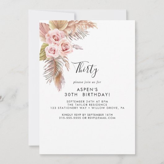 ボホパンパスグラス30th誕生日招待状 招待状 (正面)