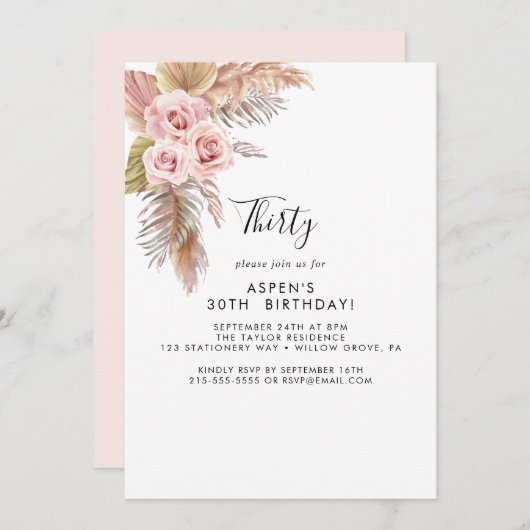 ボホパンパスグラス30th誕生日招待状 招待状 (正面/裏面)