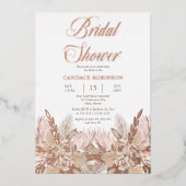 ボホパンパスグラス |バラピンクブライダルシャワー 箔招待状 (正面)