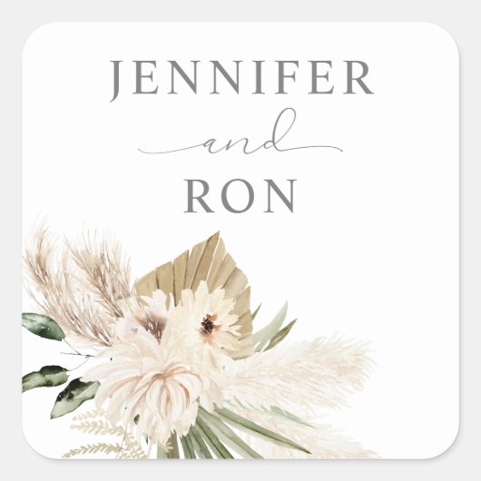 ボホパンパスグラス&ベージュフローラスクエアステッカー1 スクエアシール (正面)