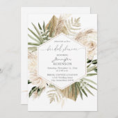 ボホパンパスグラス&ベージュフローラブライダルシャワー 招待状 (正面/裏面)