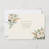 ボホパンパスグラス&ホワイトローズウェディングRSVPカード 出欠カード (裏面)