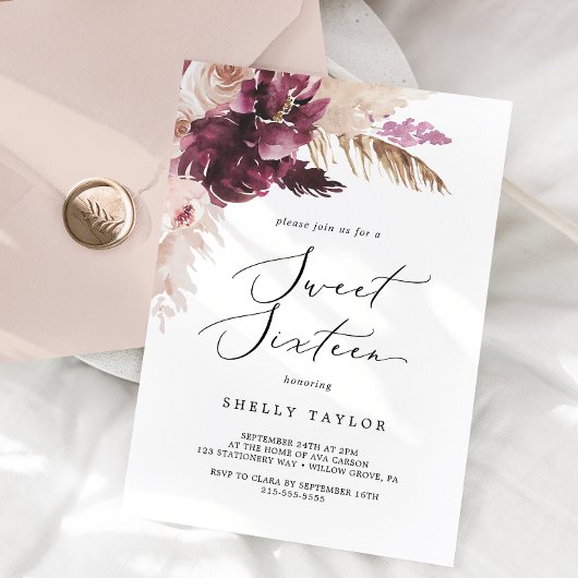 ボホパンパスグラスSweet sixteen誕生日 招待状