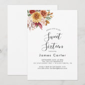 ボホパンパスグラスSweet sixteen誕生日 招待状 (正面/裏面)