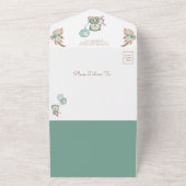 ボホパンパスグリーンフローラテディベアベビーシャワー オールインワン招待状 (外側)