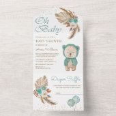 ボホパンパスグリーンフローラテディベアベビーシャワー オールインワン招待状 (内側)