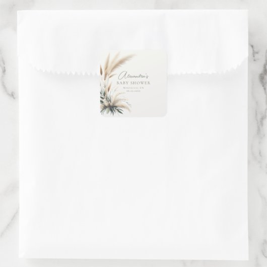 ボホパンパスセージグリーンベイビーシャワーパーソナライズされた スクエアシール (バッグ)