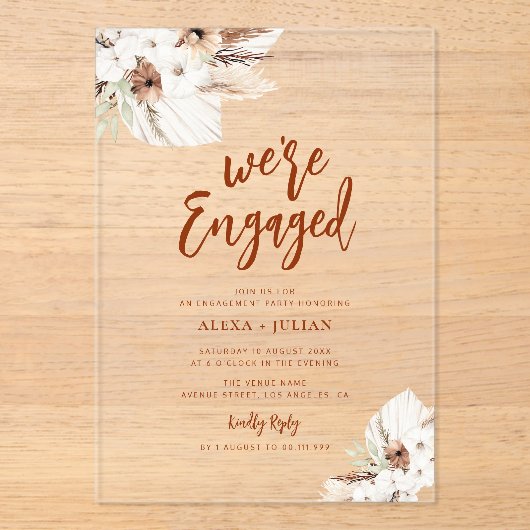 ボホパンパステラコッタ婚約 アクリル招待状 (正面)