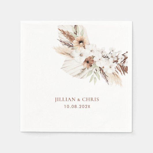 ボホパンパステラコッタ結婚フローラ スタンダードカクテルナプキン (正面)