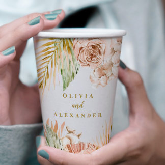 ボホパンパストロピカルドライフラワー結婚ズ 紙コップ