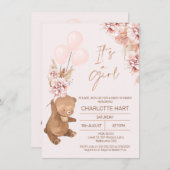 ボホパンパスバラ金ゴールドが風船でベビーシャワー 招待状 (正面/裏面)