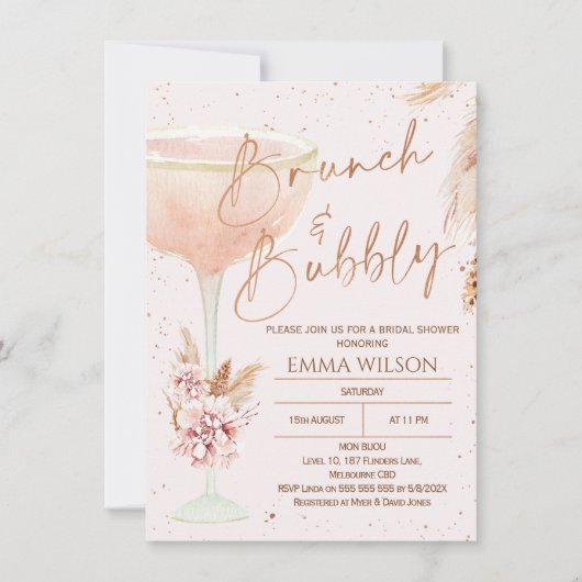 ボホパンパスバラ金ゴールドブルンチバブリーブライダルシャワー 招待状 (正面)