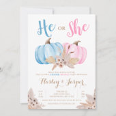 ボホパンパスパンプキンピンクブルージェンダーパーティー 招待状 (正面)
