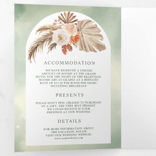 ボホパンパスパンプキンフローラセージグリーン秋の結婚式 三つ折り招待状 (内部最初)